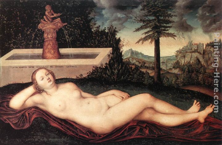 Reclining River Nymph at the Fountain painting - Lucas Cranach the Elder Reclining River Nymph at the Fountain art painting